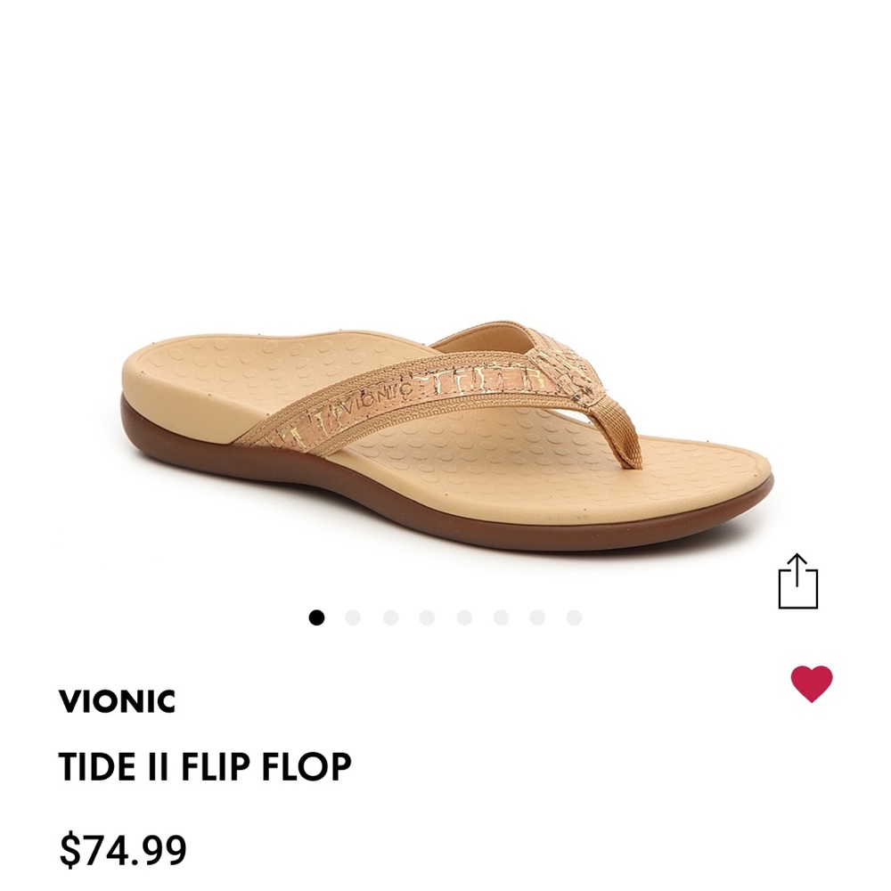 Vionic Tide II Flip Flop Gold Cork Size 10